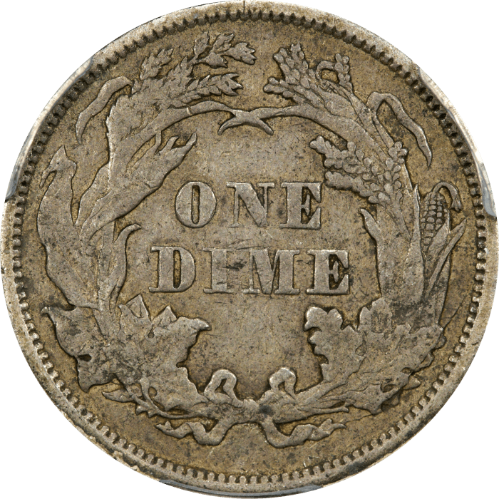1873 Seated Liberty Dime (10c) Open 3 Reverse Image