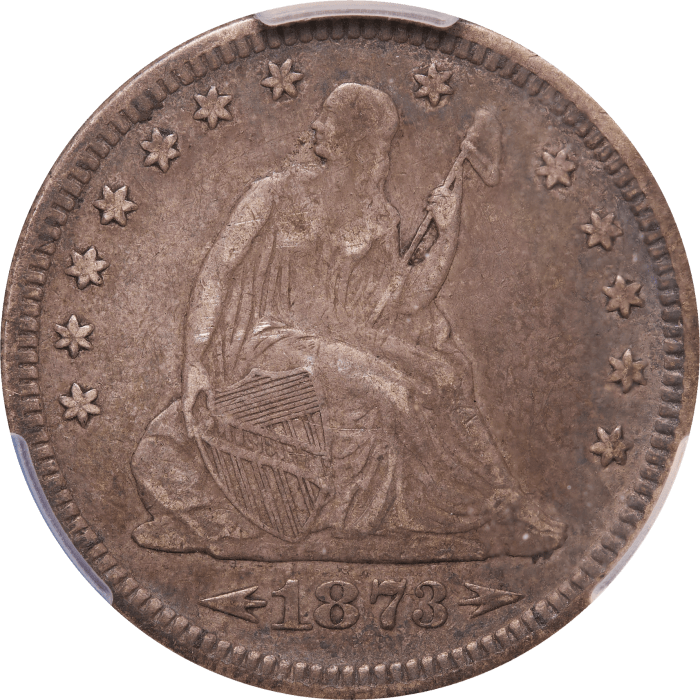 1873 Seated Liberty Quarter (25c) Arrows Obverse Image