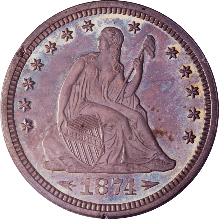 1874 Arrows Seated Liberty Quarter (25c) Rattler Obverse Image