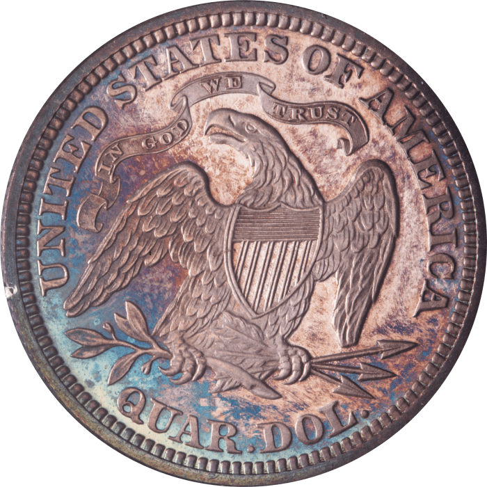 1874 Arrows Seated Liberty Quarter (25c) Rattler Reverse Image