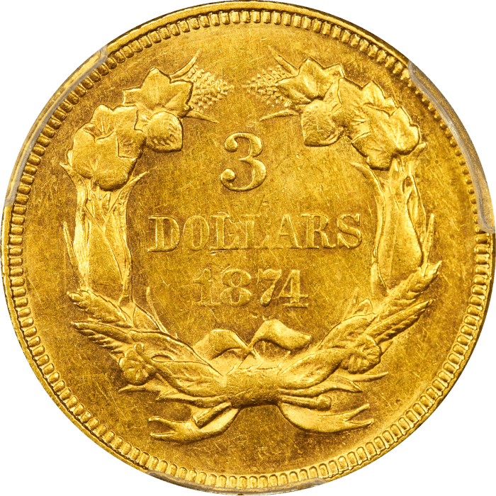1874 Gold Three Dollars ($3) REVERSE Image