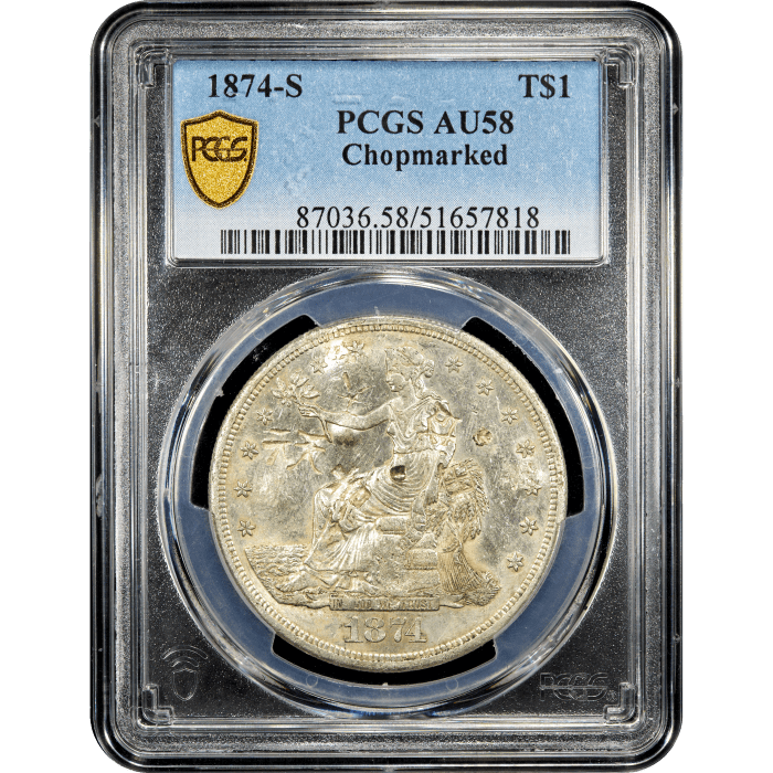 1874-S Trade Dollar ($1) Chopmarked Obverse Slab Image