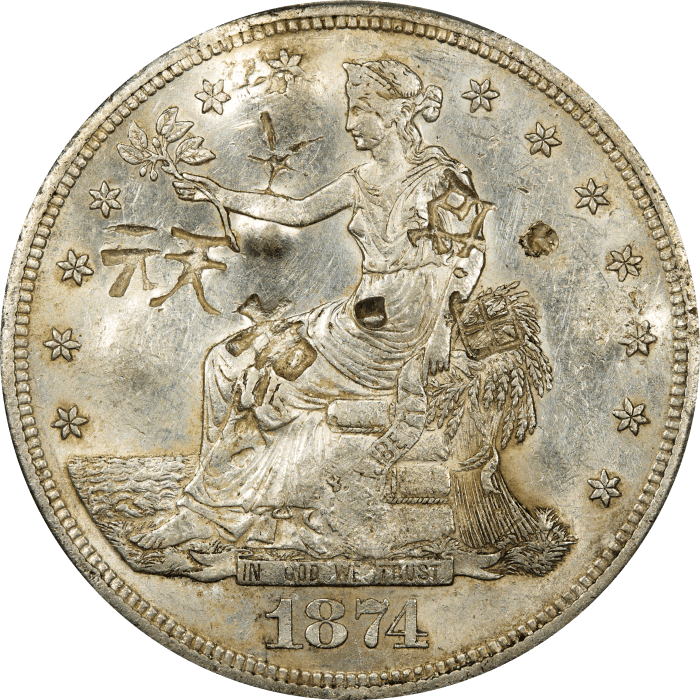 1874-S Trade Dollar ($1) Chopmarked Obverse Image