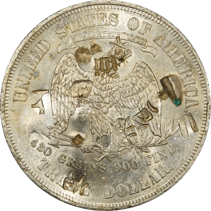 1874-S Trade Dollar ($1) Chopmarked Reverse Image