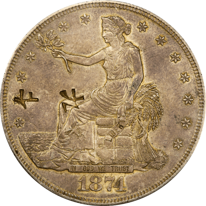 1874-S Trade Dollar (T$1) Chopmarked OBVERSE Image
