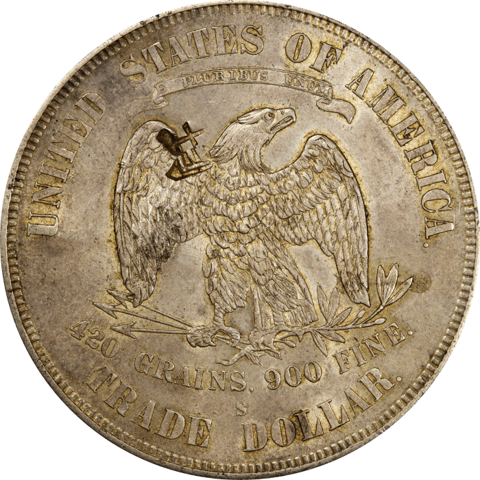 1874-S Trade Dollar (T$1) Chopmarked REVERSE Image