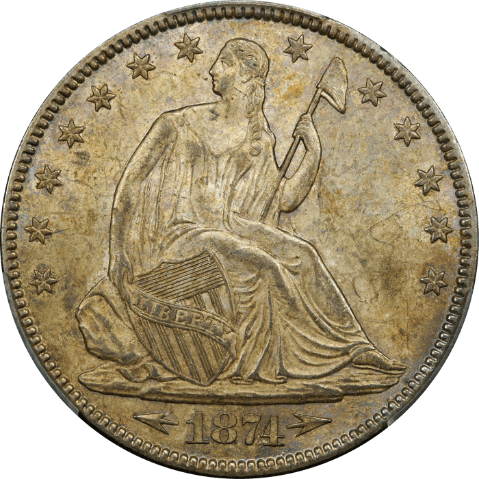 1874 Seated Liberty Half Dollar (50c) Arrows OBVERSE Image