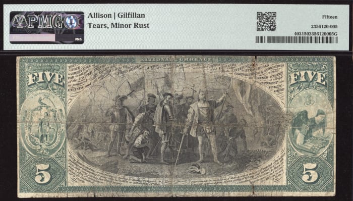 1875 $5 National - Brighton, MA (Charter 1099) Reverse Image
