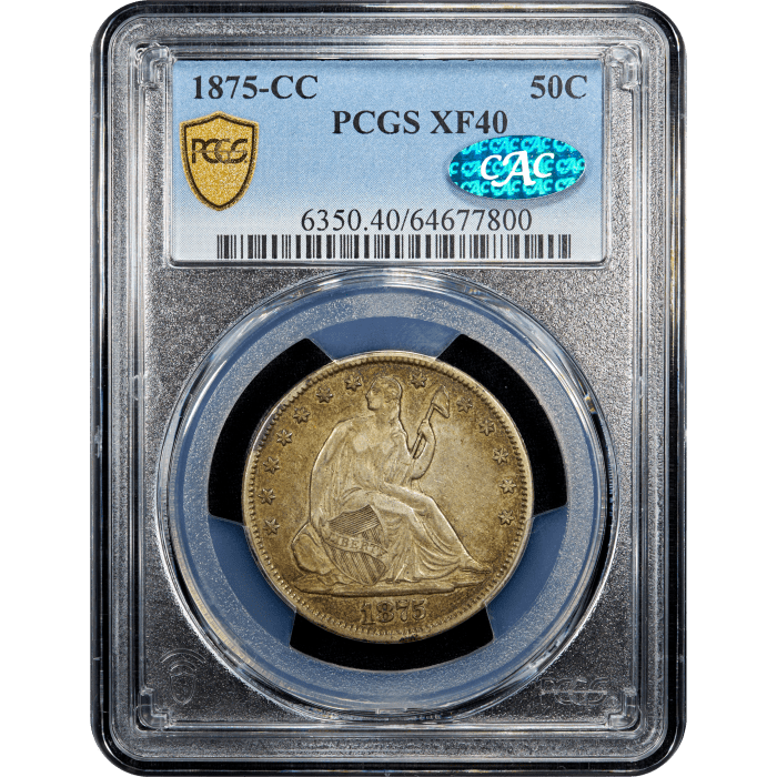 1875-CC Seated Liberty Half Dollar (50c) Obverse Slab Image