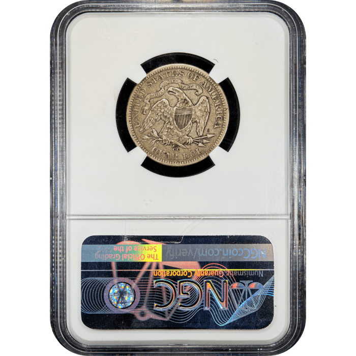 1875-CC Seated Liberty Quarter (25c) Reverse Slab Image