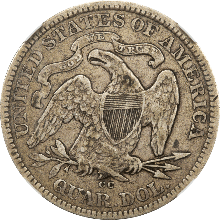 1875-CC Seated Liberty Quarter (25c) Reverse Image