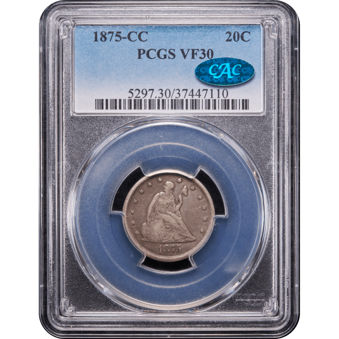 1875-CC Twenty Cents (20c) Obverse Slab Image