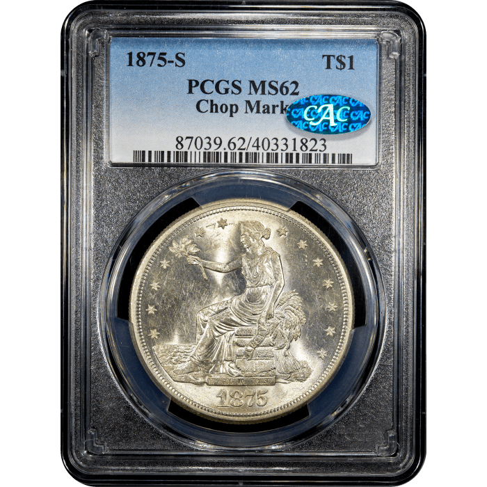 1875-S Trade Dollar ($1) Chopmarked Obverse Slab Image