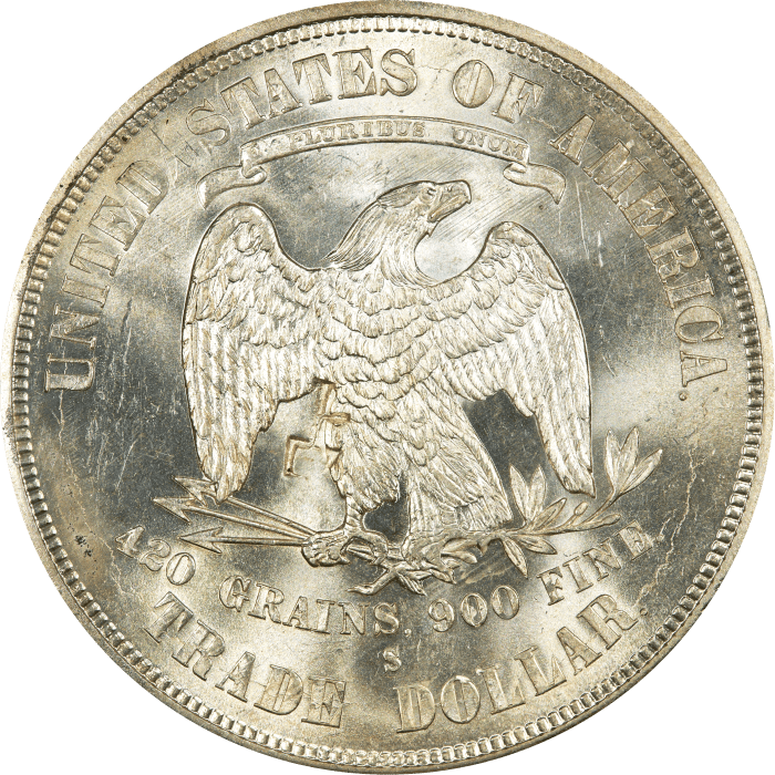 1875-S Trade Dollar ($1) Chopmarked Reverse Image