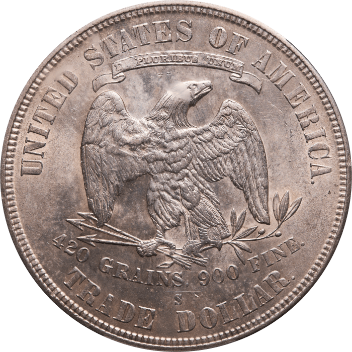 1875-S Trade Dollar (T$1) Type-I/II Chopmarked Reverse Image