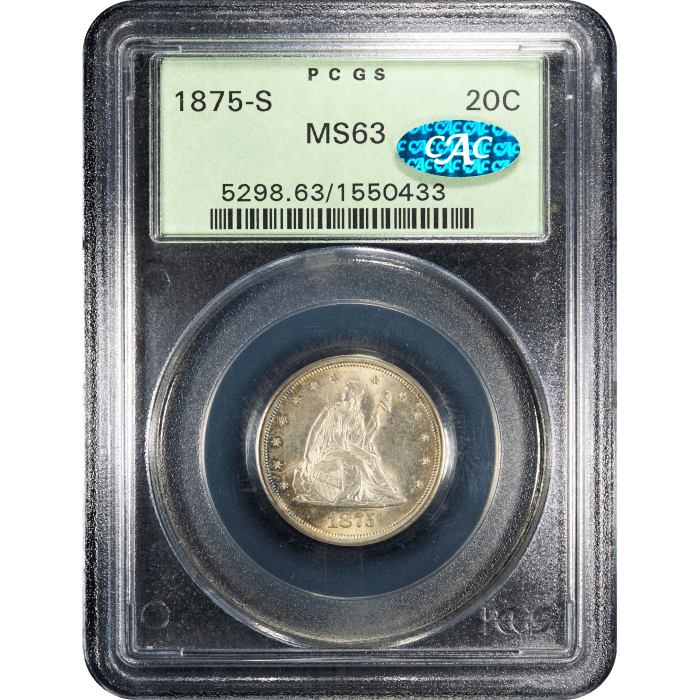 1875-S Twenty Cents (20c) OGH Obverse Slab Image