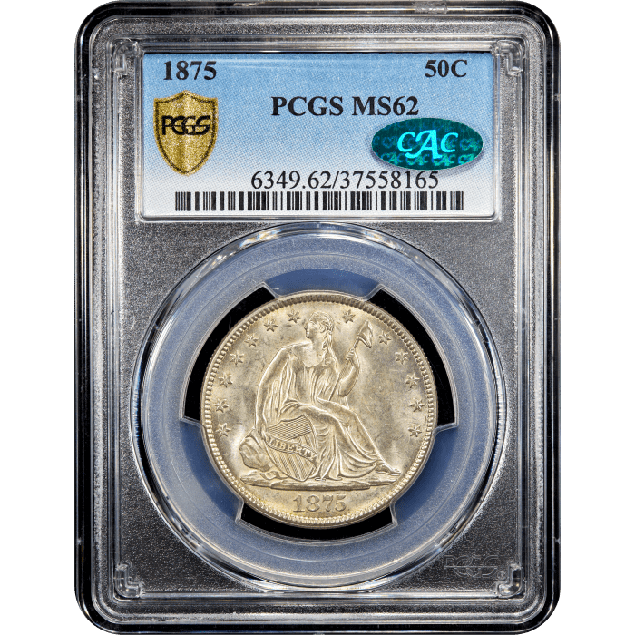 1875 Seated Liberty Half Dollar (50c) Obverse Slab Image
