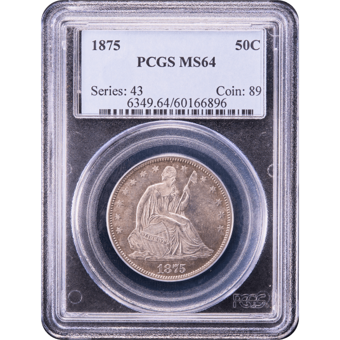 1875 Seated Liberty Half Dollar (50c) Obverse Slab Image