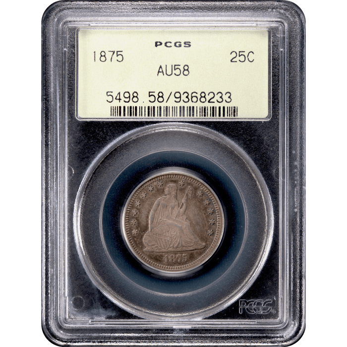 1875 Seated Liberty Quarter (25c) OGH Obverse Slab Image