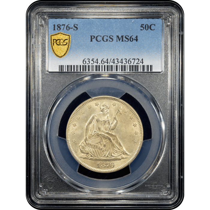 1876-S Seated Liberty Half Dollar (50c) Obverse Slab Image