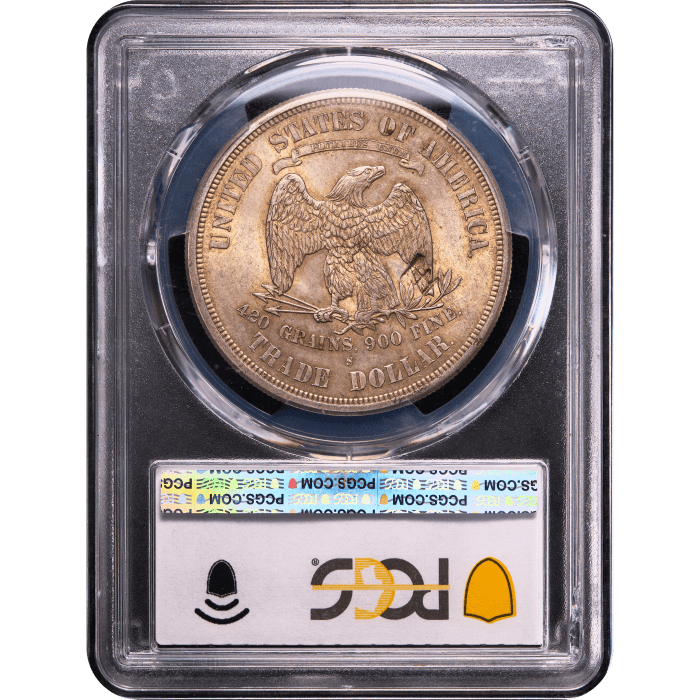 1876-S Trade Dollar (T$1) Chopmarked Reverse Slab Image