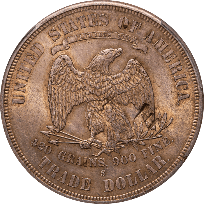 1876-S Trade Dollar (T$1) Chopmarked Reverse Image