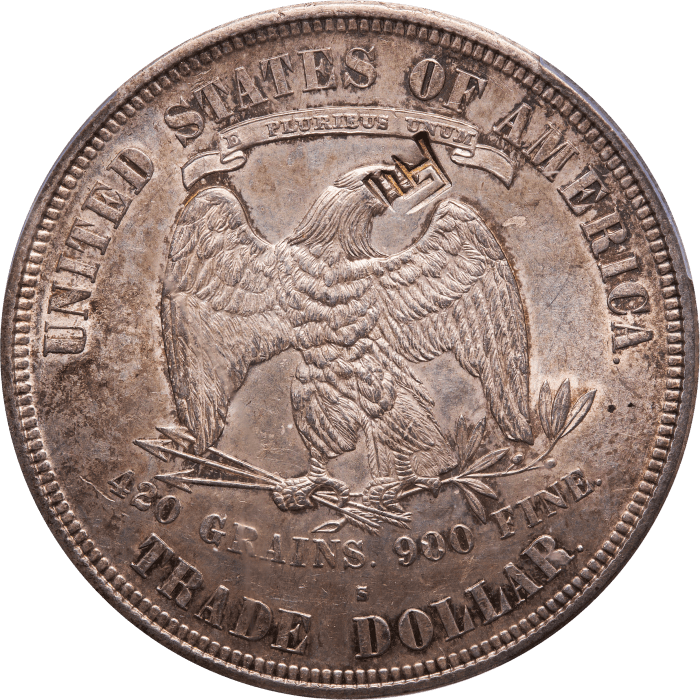 1876-S Trade Dollar (T$1) Type-II/II Chopmarked Reverse Image