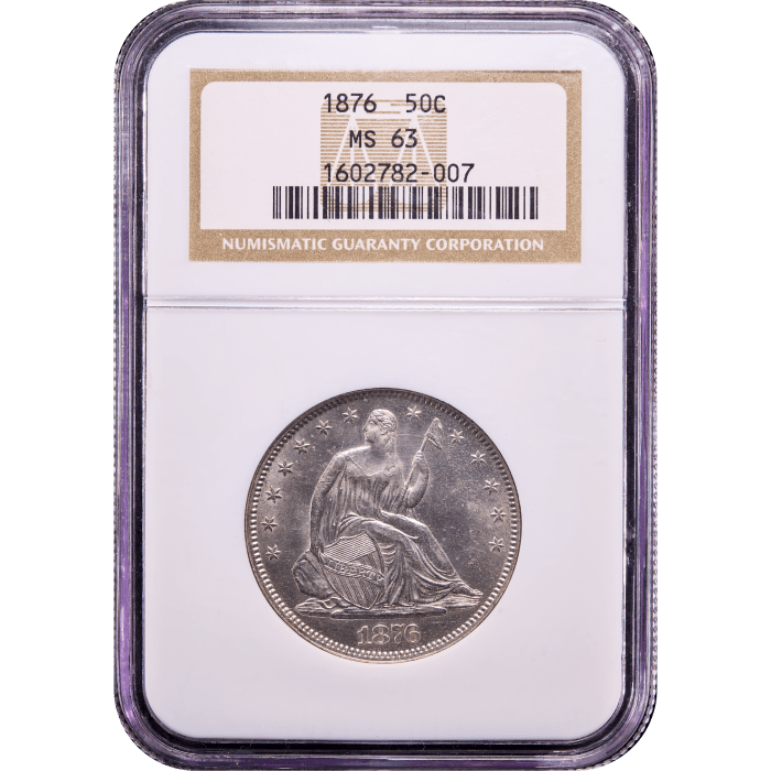 1876 Seated Liberty Half Dollar (50c) Obverse Slab Image