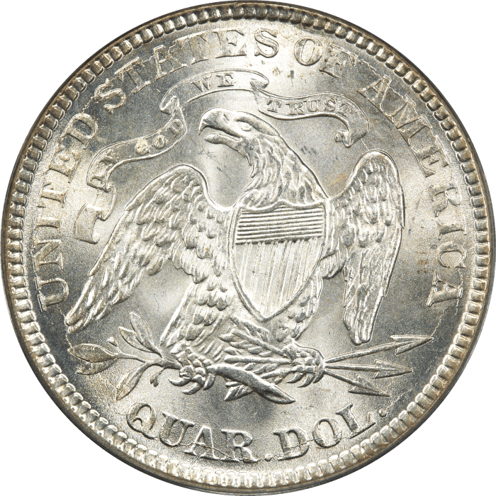 1876 Seated Liberty Quarter (25c) Reverse Image