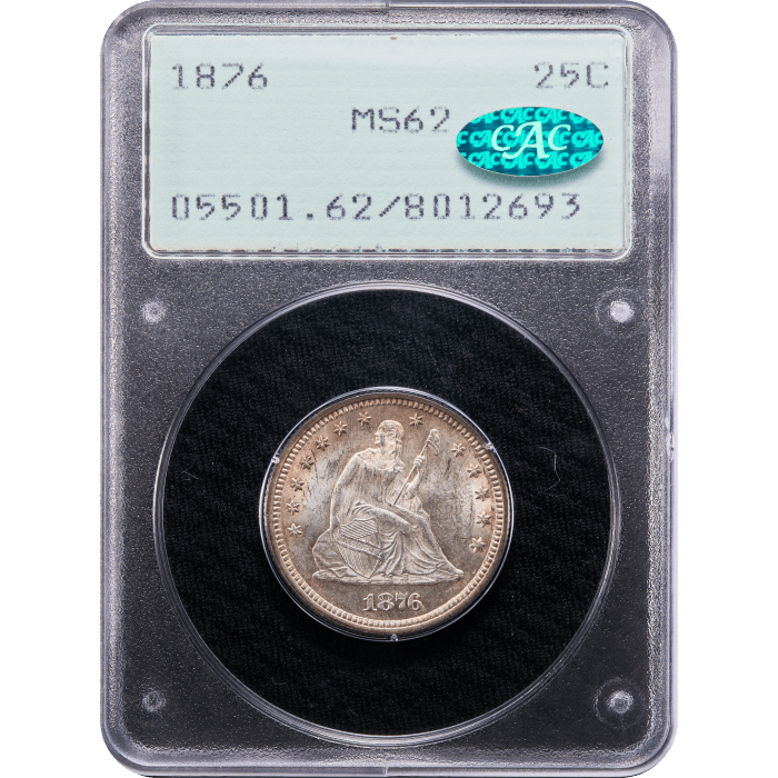 1876 Seated Liberty Quarter (25c) Rattler Obverse Slab Image