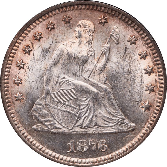 1876 Seated Liberty Quarter (25c) Rattler Obverse Image