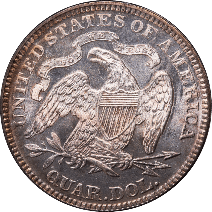 1876 Seated Liberty Quarter (25c) Rattler Reverse Image