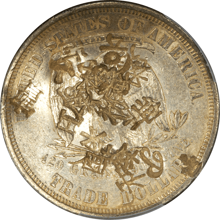 1877-S Trade Dollar (T$1) Chopmarked REVERSE Image