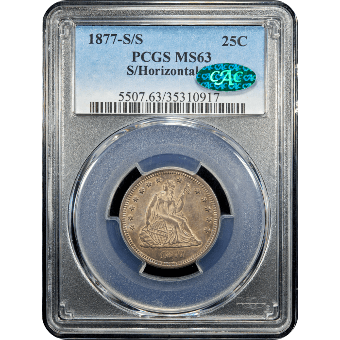 1877-S/S Seated Liberty Quarter (25c) S/Horizontal S SLAB Image