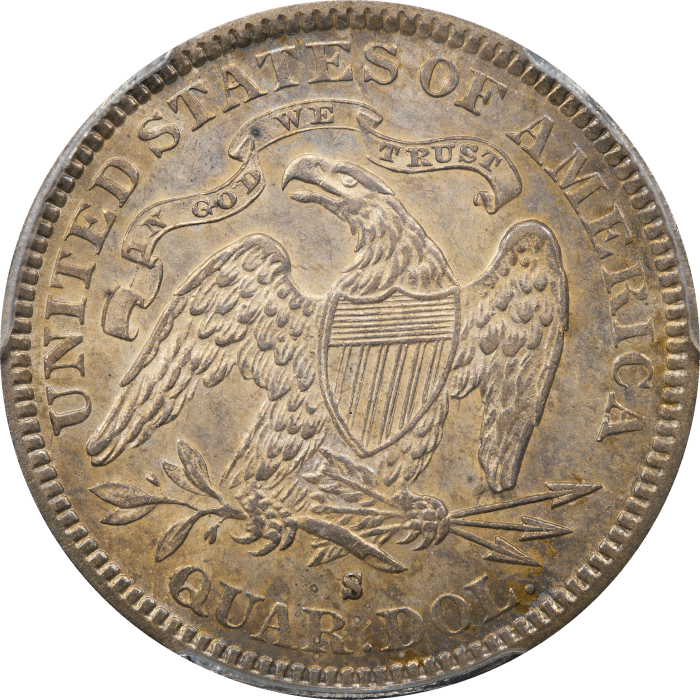 1877-S/S Seated Liberty Quarter (25c) S/Horizontal S REVERSE Image