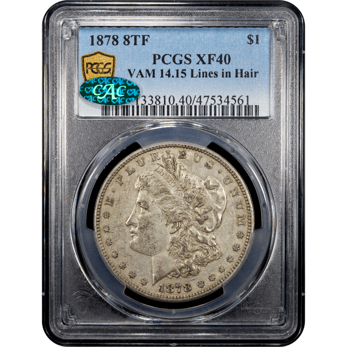 1878 Morgan Dollar ($1) 8TF VAM 14.15 Lines in Hair Obverse Slab Image