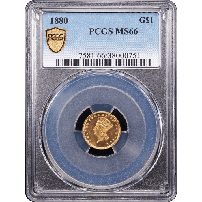 1880 Gold Dollar (G$1) Obverse Slab Image