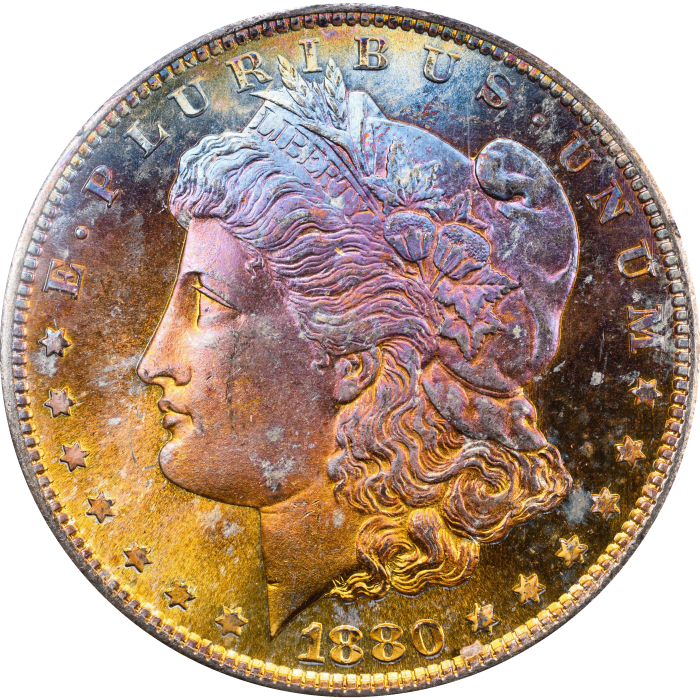 1880-S Morgan Dollar ($1) Rainbow Toner Rattler Obverse Image