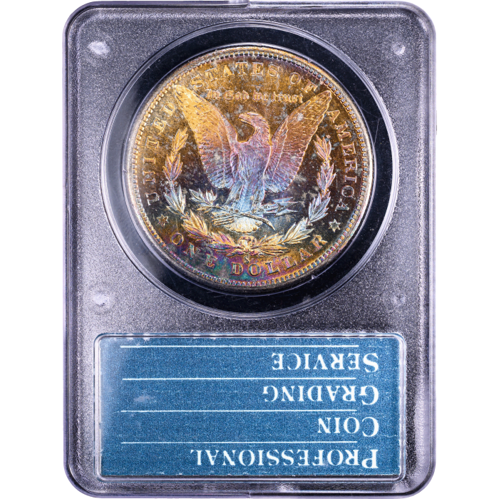 1880-S Morgan Dollar ($1) Rainbow Toner Rattler Reverse Slab Image