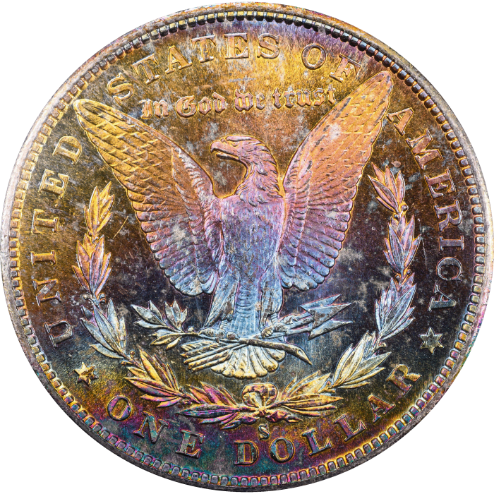 1880-S Morgan Dollar ($1) Rainbow Toner Rattler Reverse Image