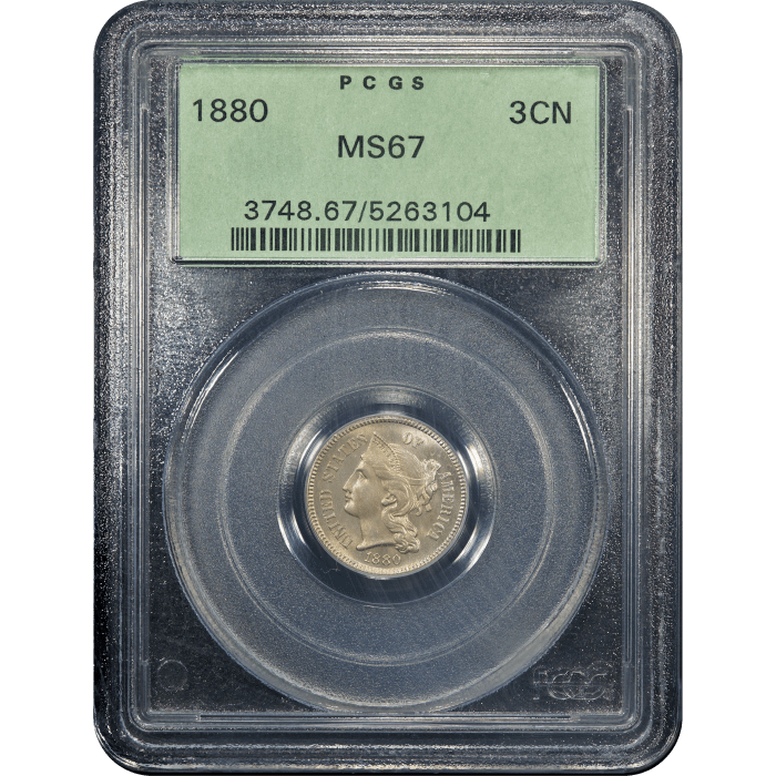 1880 Three Cent Nickel (3CN) OGH SLAB Image