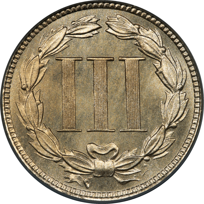 1880 Three Cent Nickel (3CN) OGH REVERSE Image