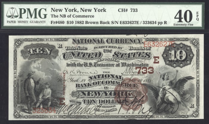 1882 $10 Brown Back National - New York, NY (Charter 733) OBVERSE Image