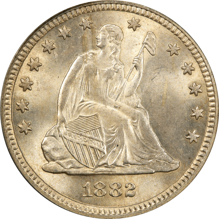 1882 Seated Liberty Quarter (25c) OGH Obverse Image