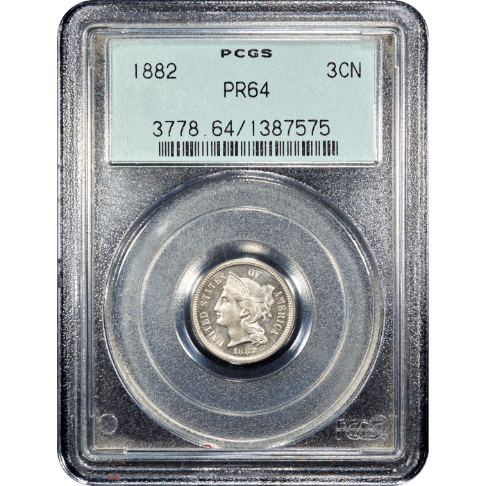 1882 Three Cent Nickel (3CN) OGH SLAB Image