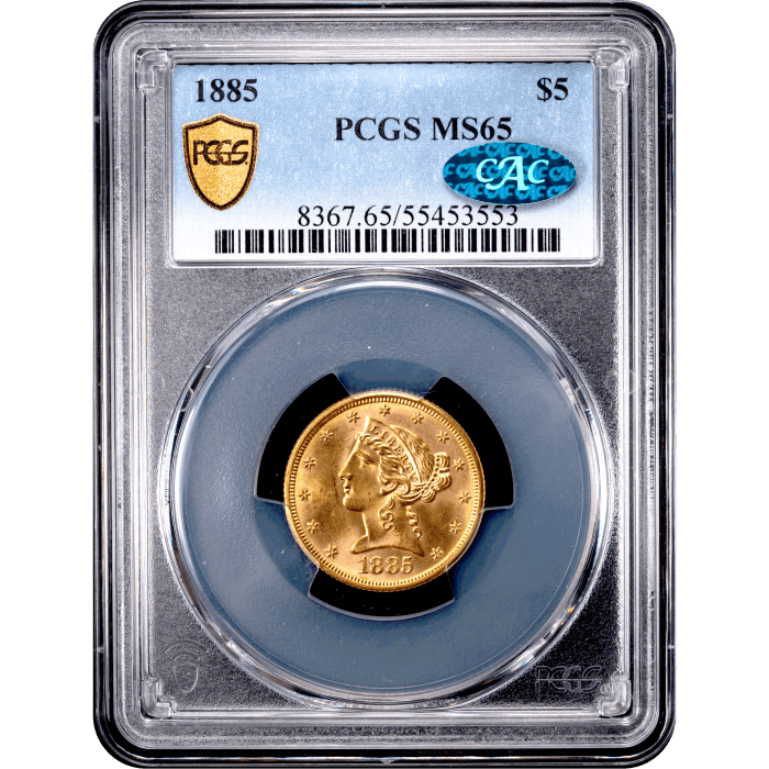 1885 Liberty Gold Half Eagle ($5) Obverse Slab Image