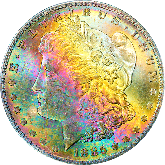 1885-O Morgan Dollar ($1) Rainbow Toner OBVERSE Image