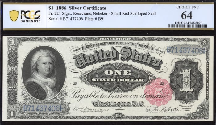 1886 $1 Martha Silver Certificate Obverse Image