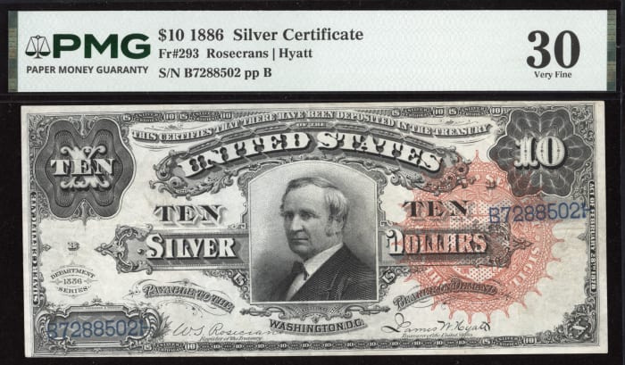 1886 $10 Tombstone Silver Certificate Obverse Image
