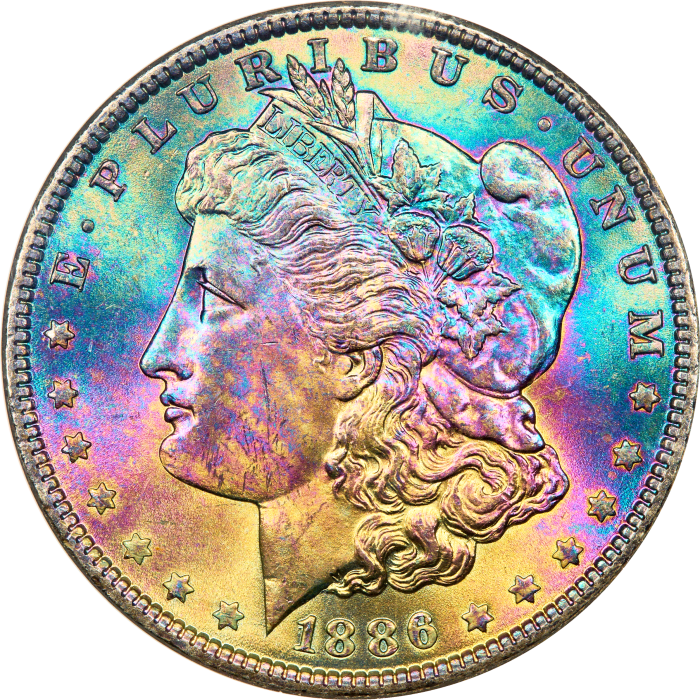 1886 Morgan Dollar ($1) Rainbow Toner OBVERSE Image
